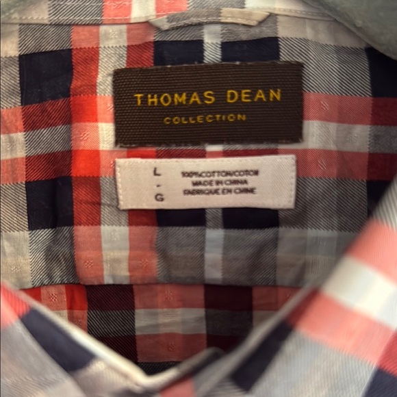 Thomas Dean Red and Blue Casual Button Down Shirt - Picture 2 of 3